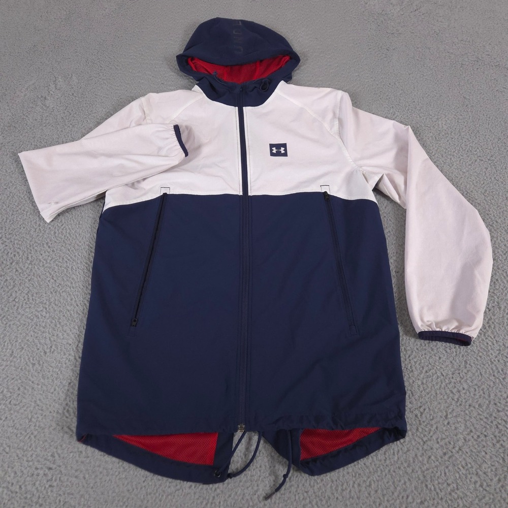 Under Armour Jacket Mens Medium White Navy Storm Sportstyle Fishtail Windbreaker